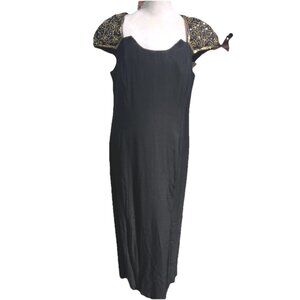 New Night Way Lace Evening Beaded Gold Gown BlackFloor Length Elegant Formal 12